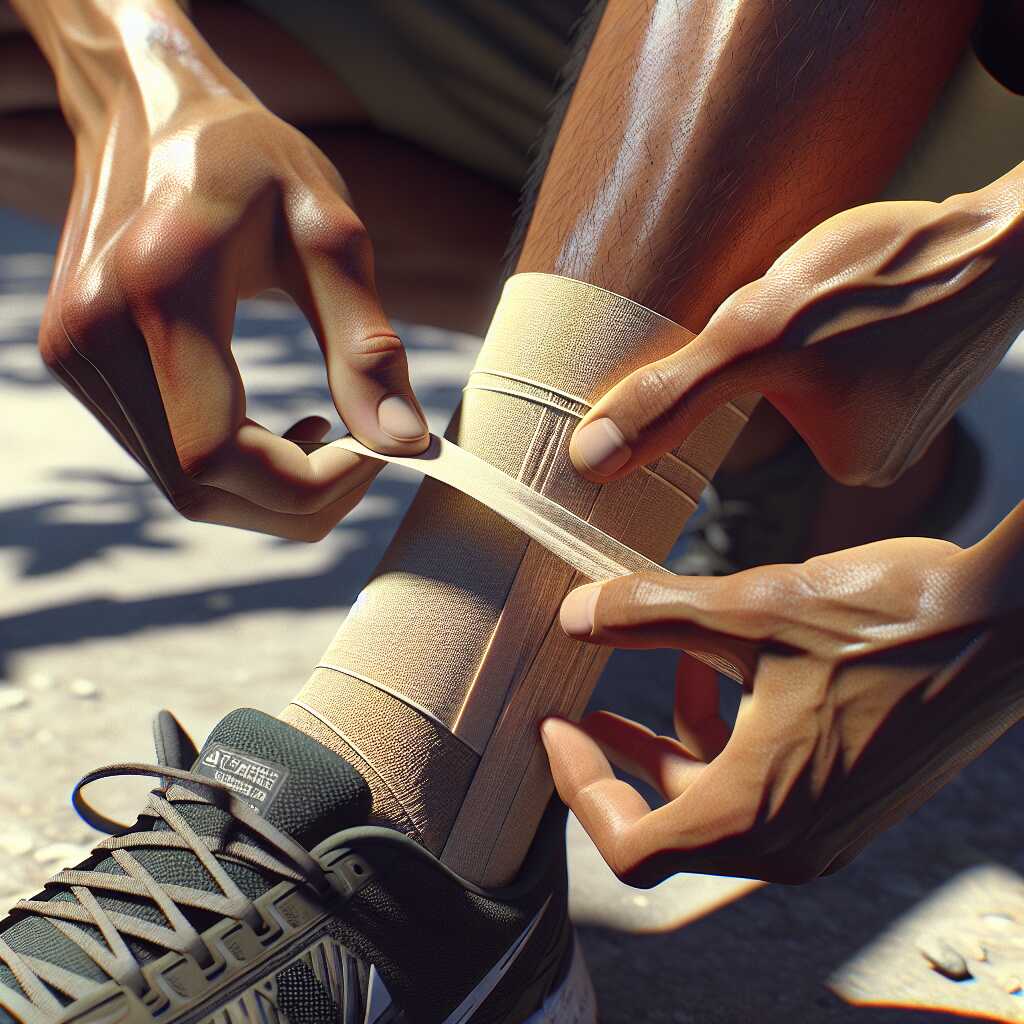 hands taping ankle for sports injury prevention