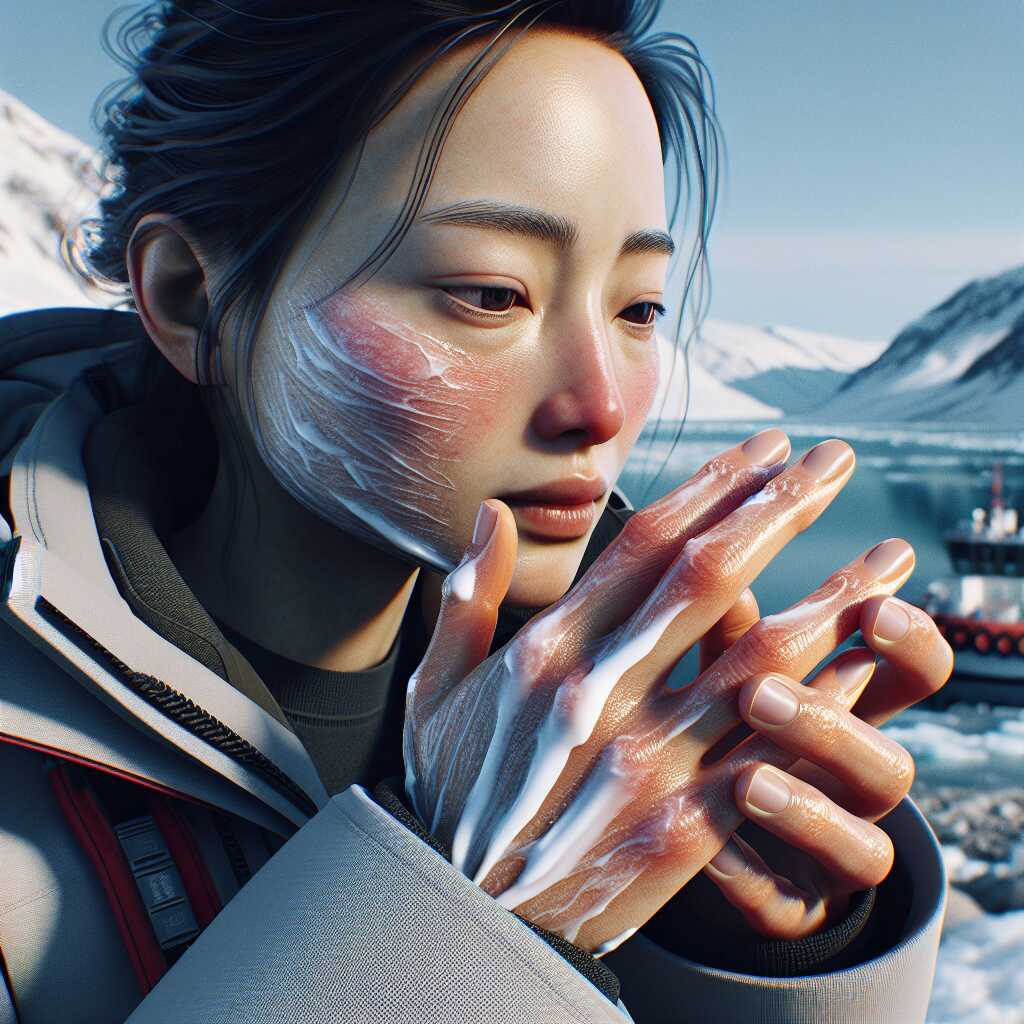 hands applying barrier lotion for arctic windburn