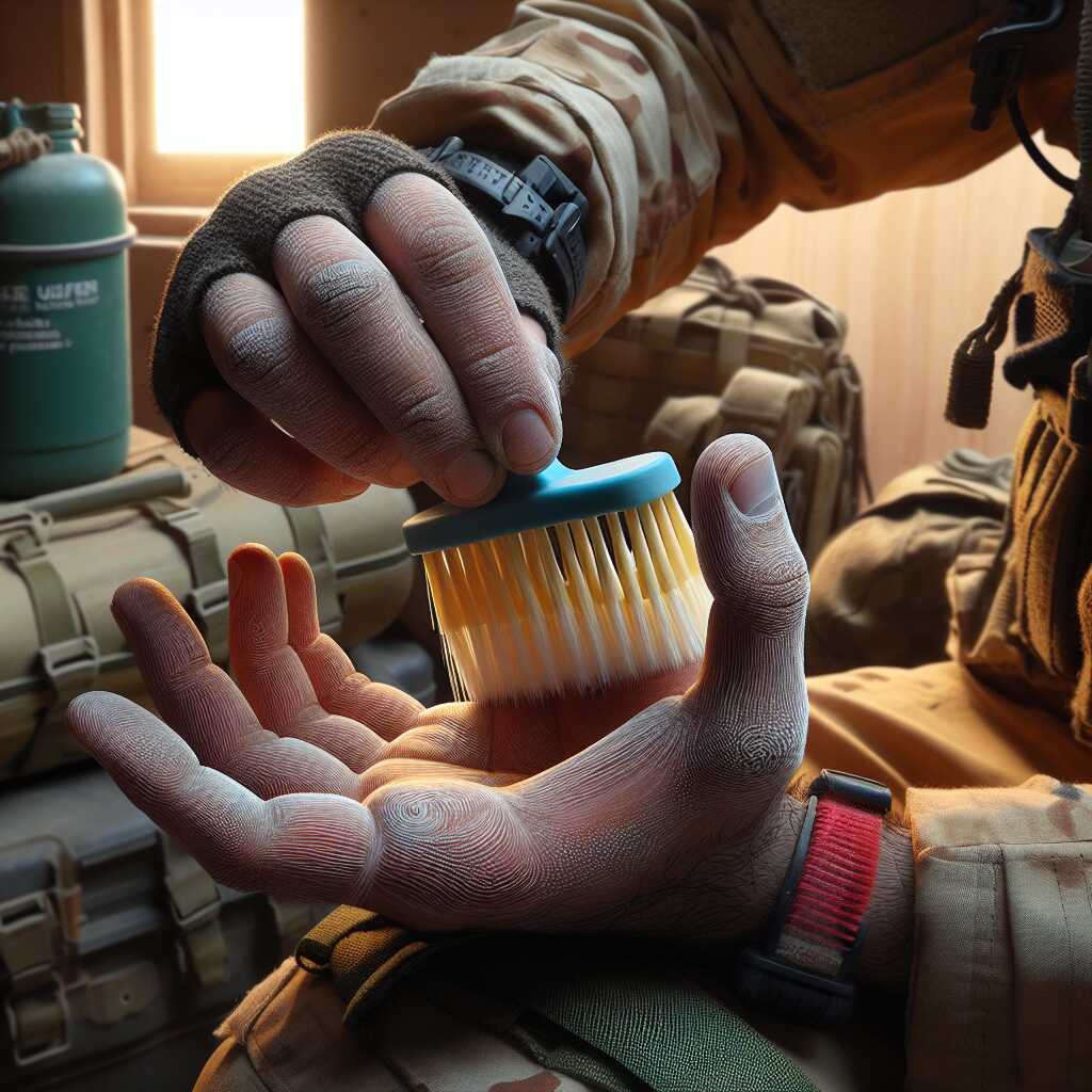 plastic brush warming hands outdoors for frostbite