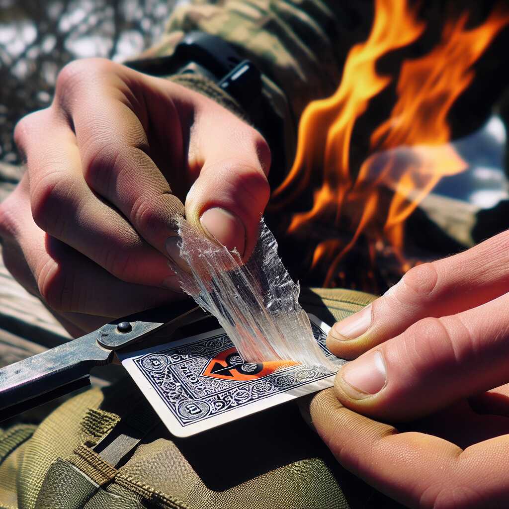 hands separating playing cards to start fire
