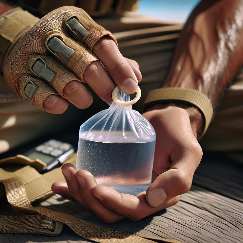 hands using condom to hold water
