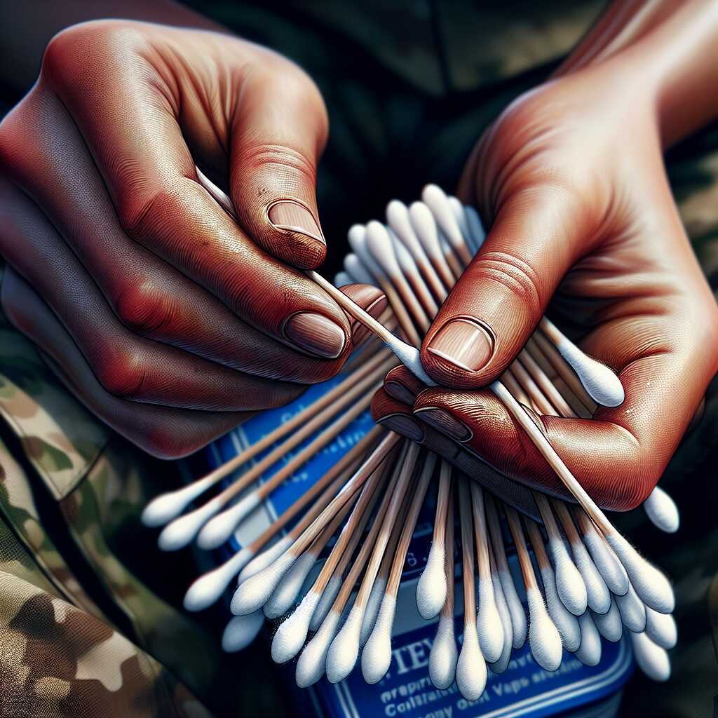 hands applying petroleum jelly to cotton swabs