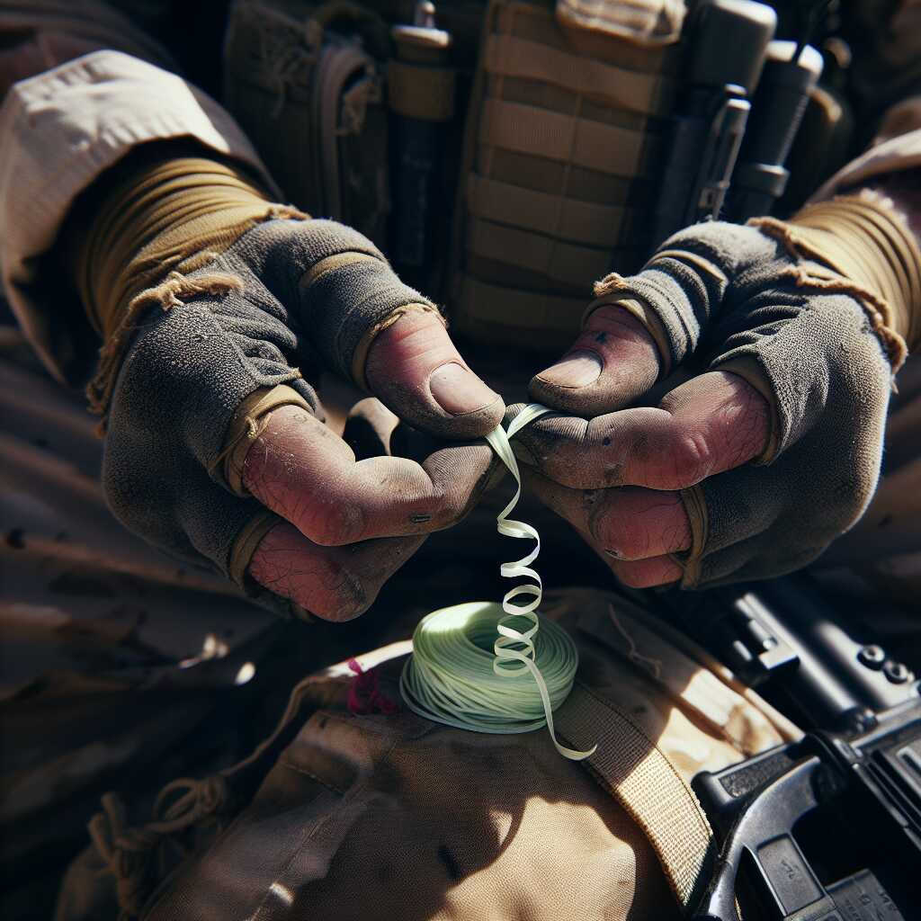 hands tying curling ribbon for emergency bundle