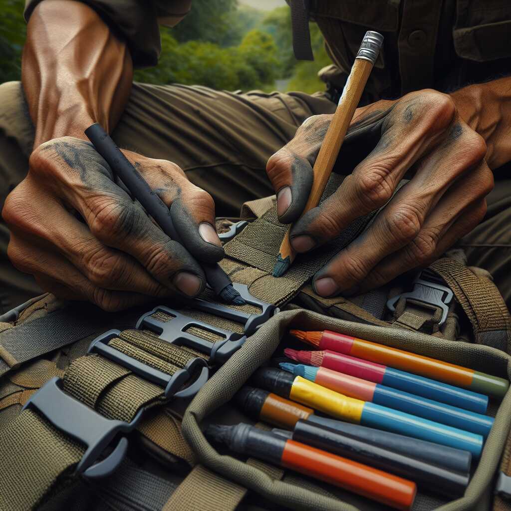 hands marking glowing equipment with oil pastels