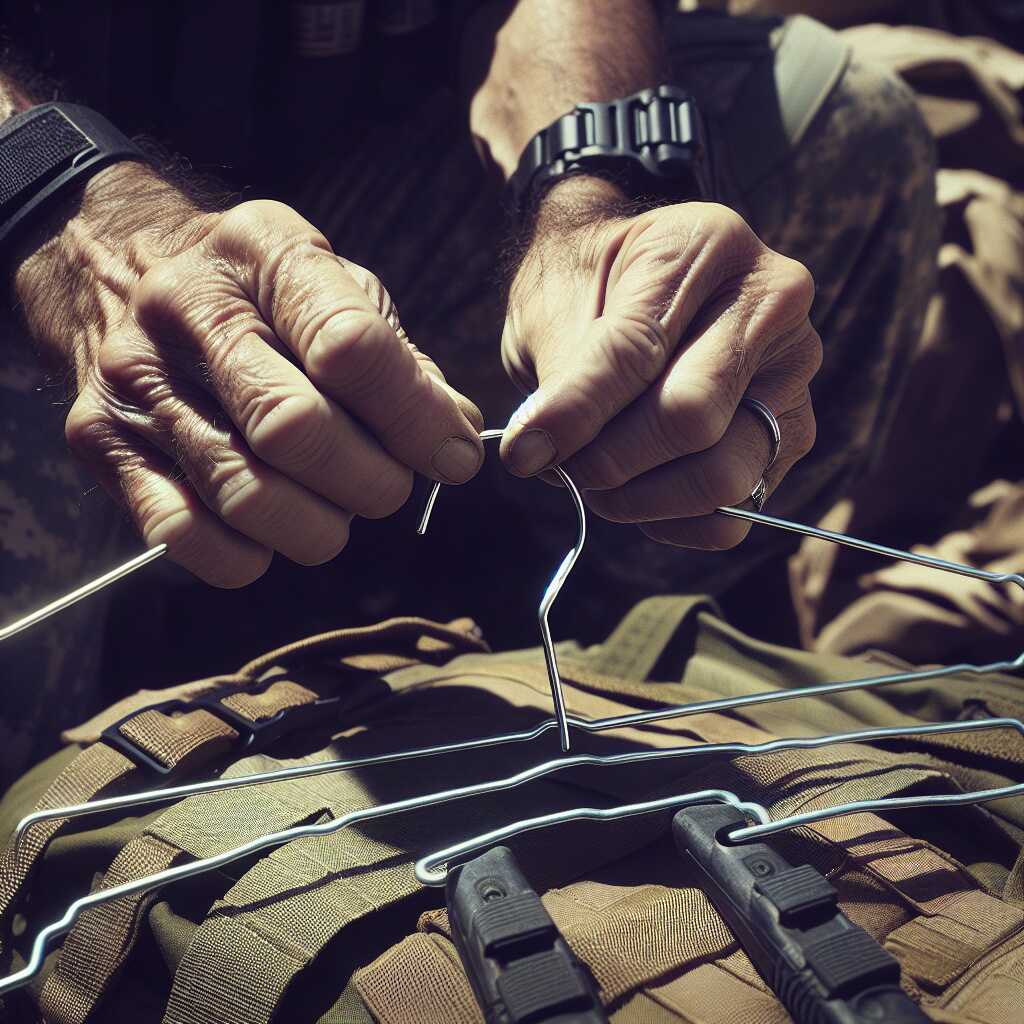 hands making coat hanger radio antenna outdoors
