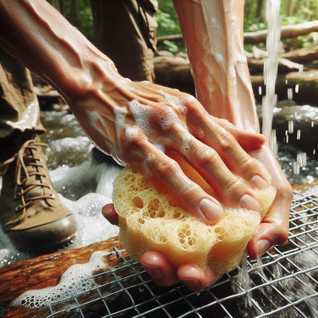 hands washing poison ivy oil with loofah