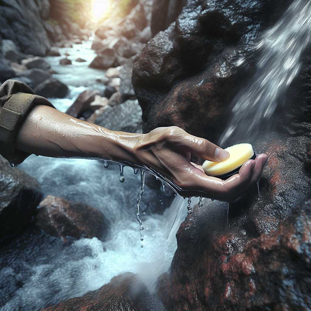hands using makeup sponge to collect crevice water
