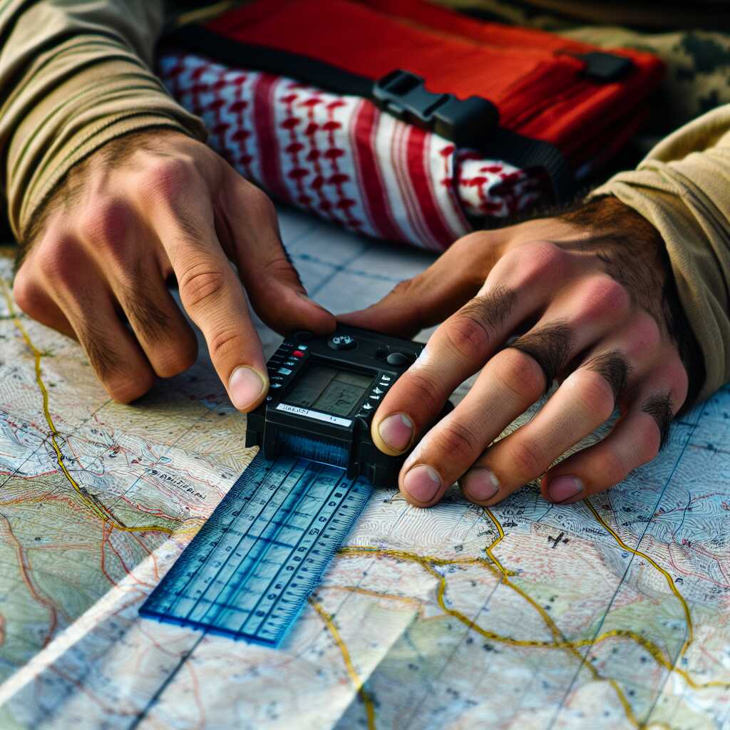 hands using map scale ruler outdoors