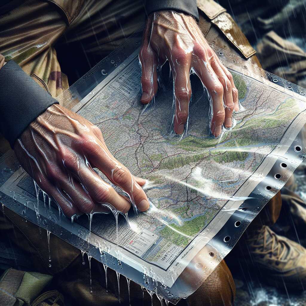 hands sealing map with clear page protectors
