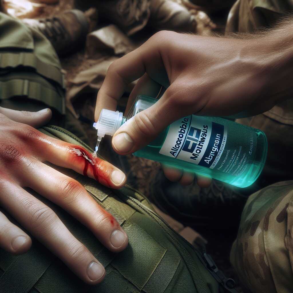 hands cleaning finger cut with mouthwash