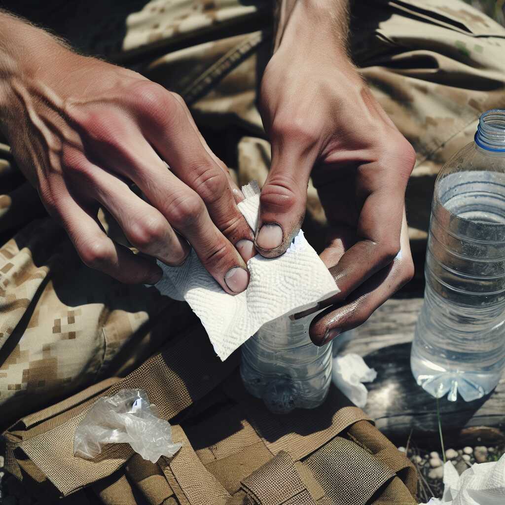 paper towel filter removing debris from water