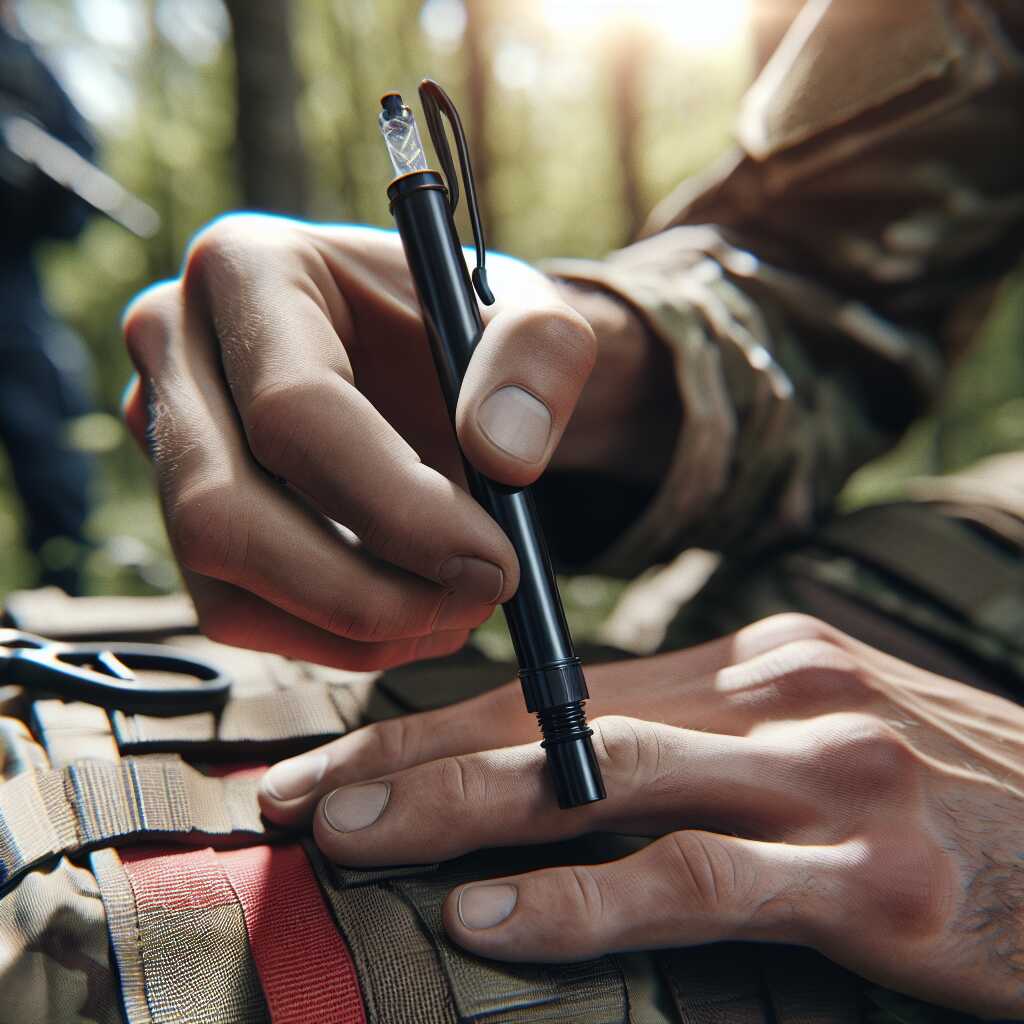 hands inserting pen tube to clear airway