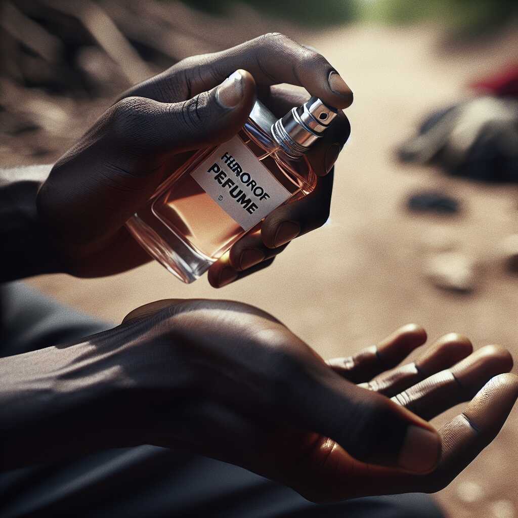 hands applying perfume sanitizer in outdoor emergency