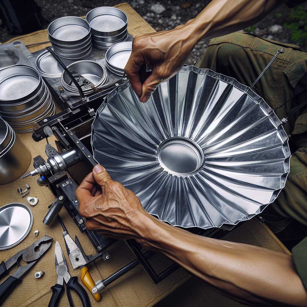 hands building pie plate solar cooker outdoors