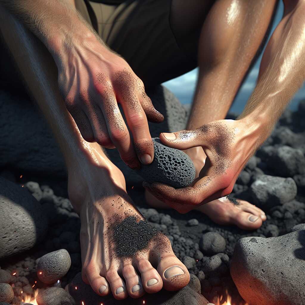 person using pumice stone on foot callus