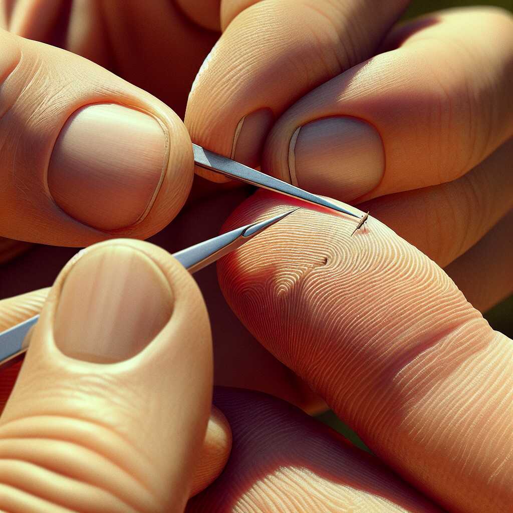 hands using spoon to remove splinter