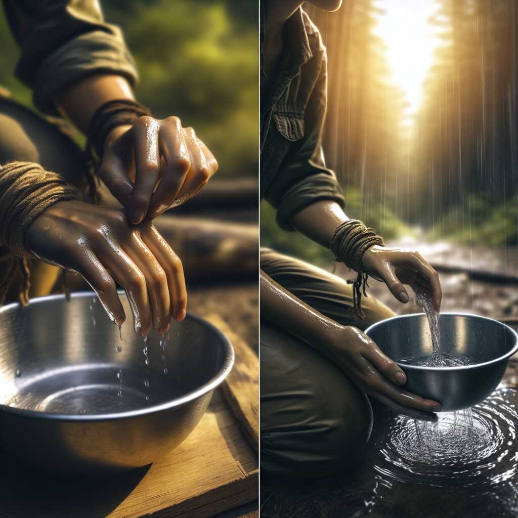 hands aiming steel bowl as emergency signal