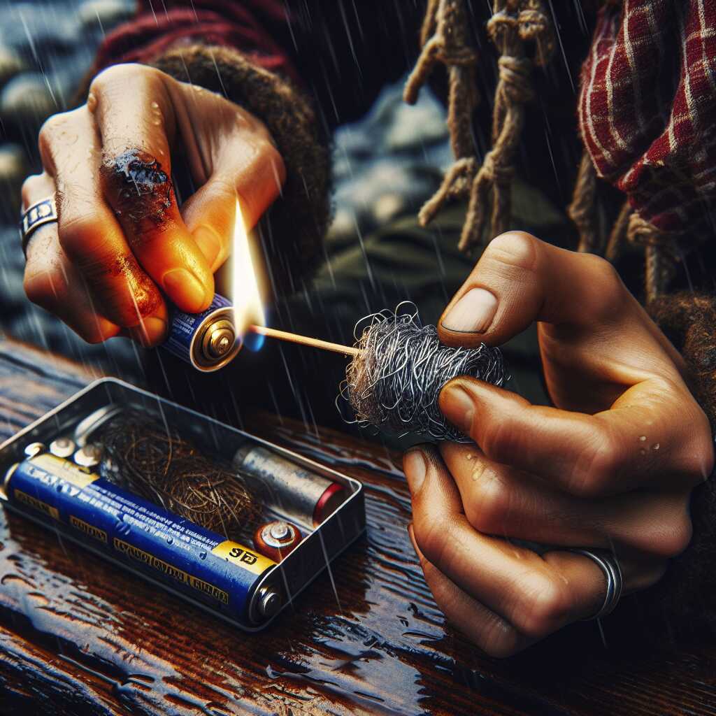 how to start fire with steel wool battery