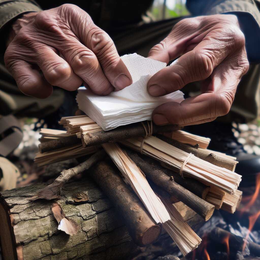 how to use tissue between kindling to start fire