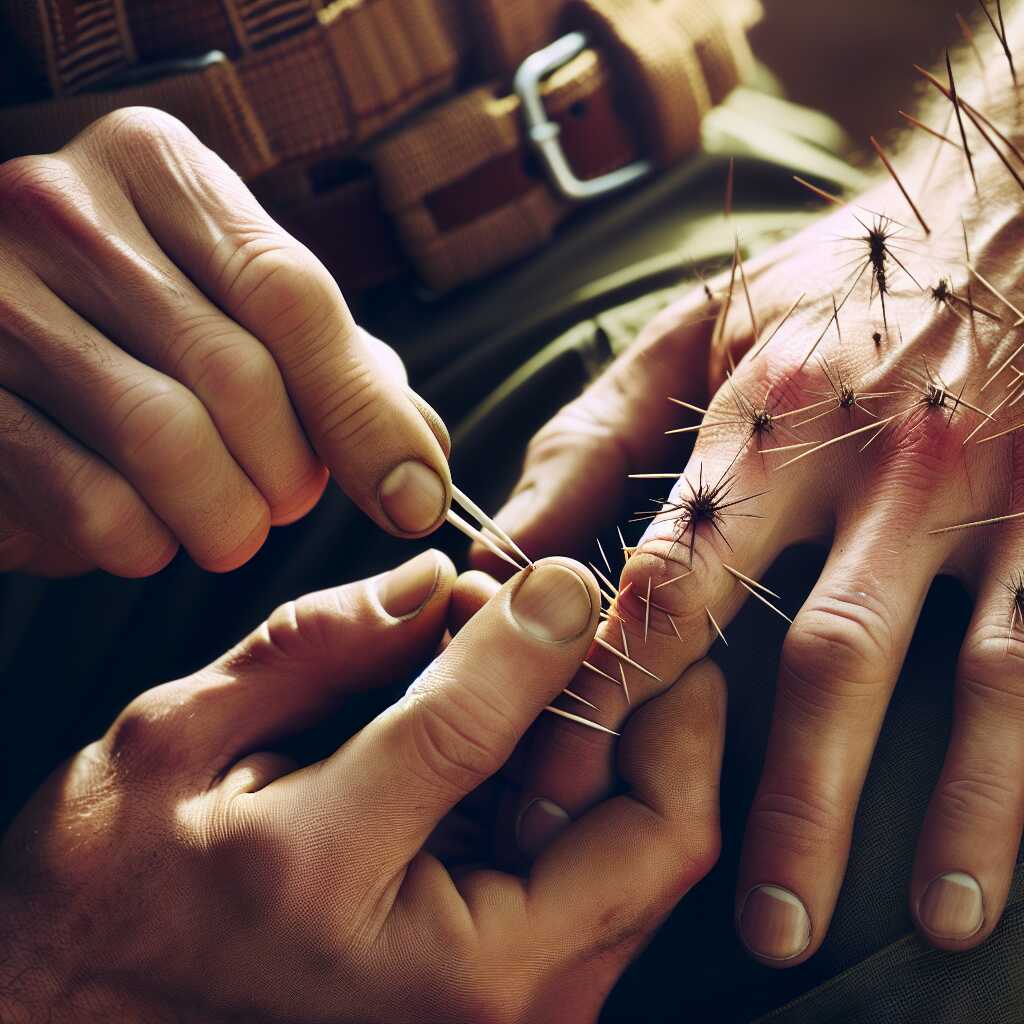 round toothpicks removing thorn from finger
