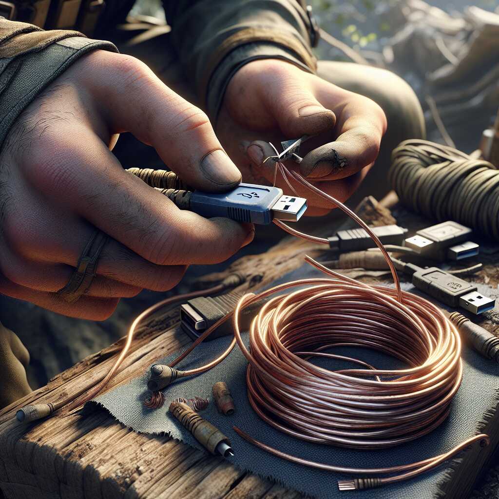 old USB cable copper wire for emergency cordage