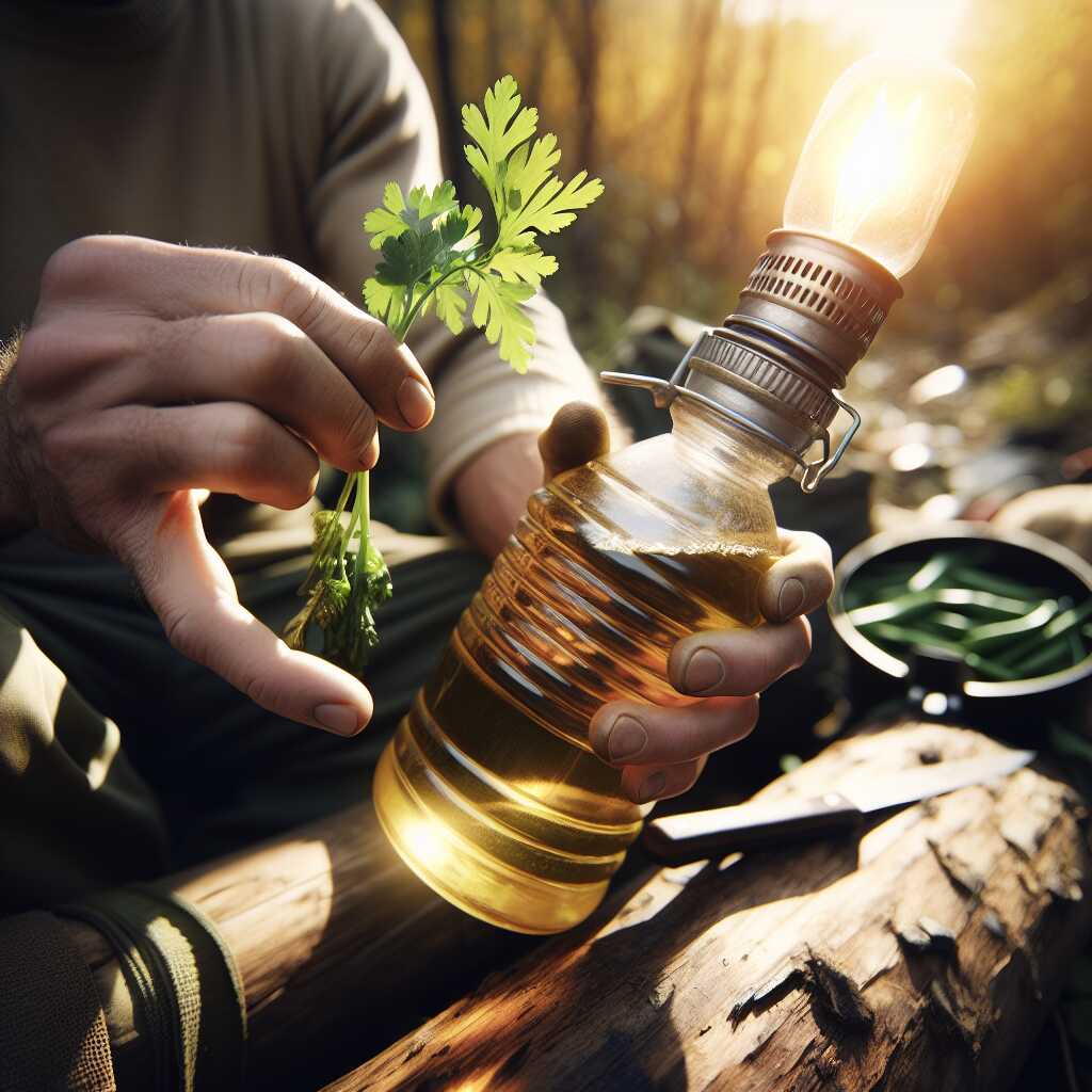 hands making vegetable oil lamp outdoors