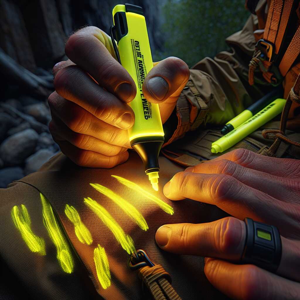 yellow highlighter trail marking with UV torch