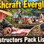 A survival instructor showing a packing list for a swamp bushcraft expedition into the Florida Everglades.