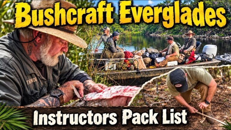 A survival instructor showing a packing list for a swamp bushcraft expedition into the Florida Everglades.