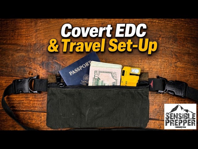 A wax canvas Paladin33 P33 Bail Pouch shown with a small knife, flashlight, and water filter.