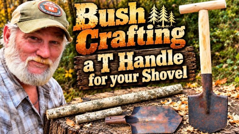 A woodworker using a jackknife to carve a hickory wood handle for a shovel.