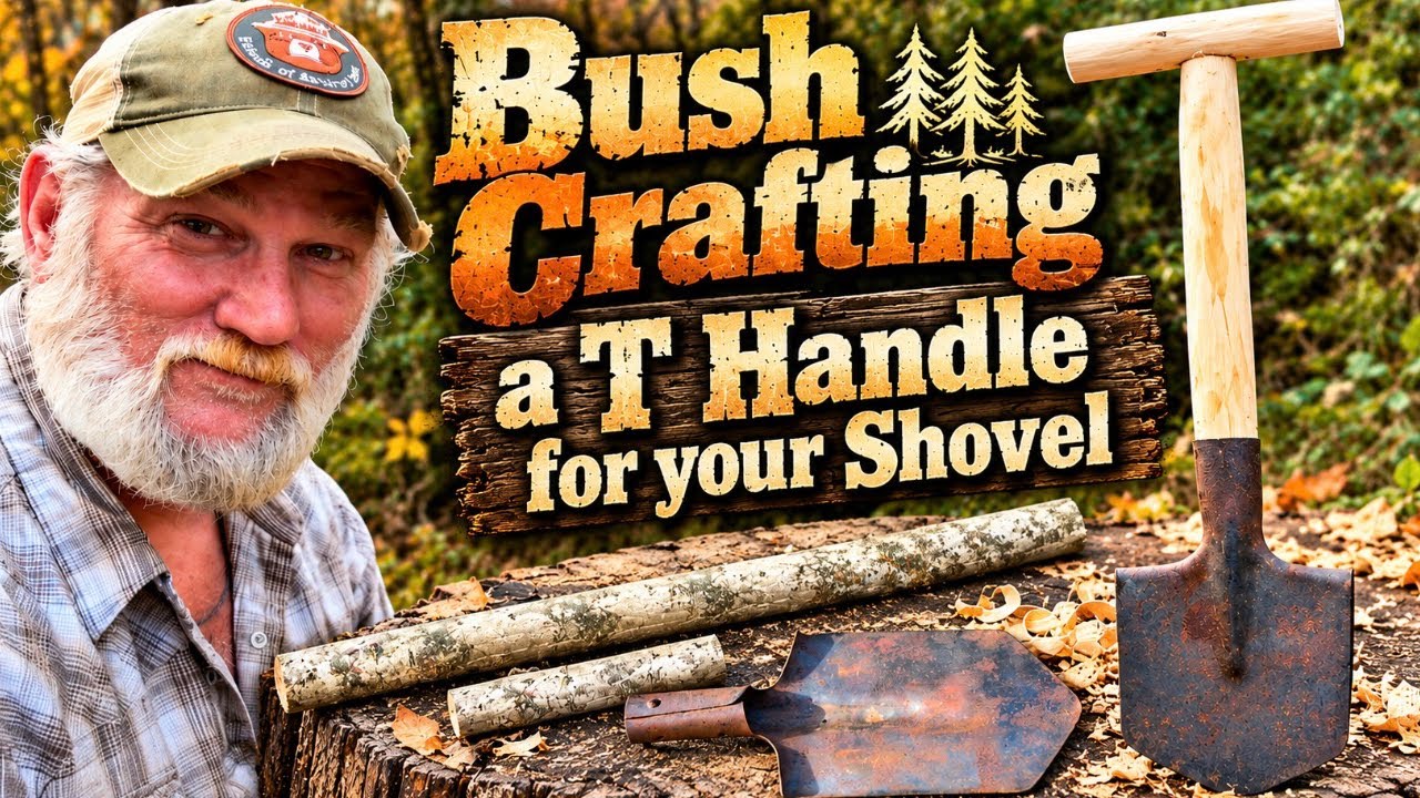 A woodworker using a jackknife to carve a hickory wood handle for a shovel.