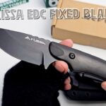 The FLISSA EDC Fixed Blade Knife with its black Kydex sheath showing the wood handle.