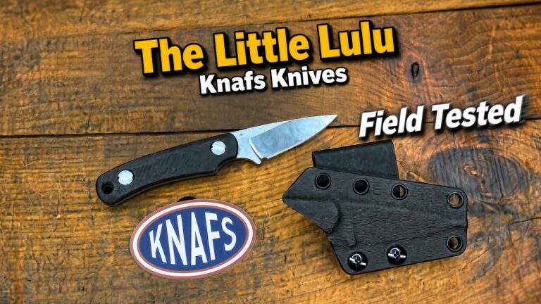 The Knafs Little Lulu fixed blade knife with black micarta scales and a Kydex sheath.